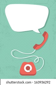 Vector illustration of retro phone and bubble on seamless geometric background