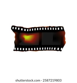 Vector illustration of a retro piece of photographic film with overexposed spots, distorted and burnt texture. Photo negative or movie slide. Isolated white background. Realism.