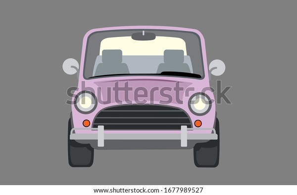 Vector\
illustration retro pink car in the front\
view.