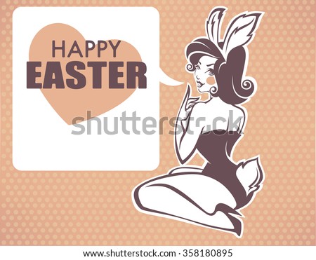 vector illustration in retro pinup style, girl in bunny costume