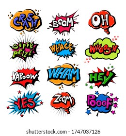 vector illustration of retro pop art comic style chat or speech bubble sound effect and expression