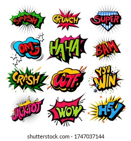 vector illustration of retro pop art comic style chat or speech bubble sound effect and expression