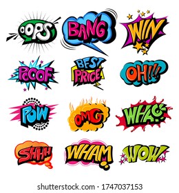 vector illustration of retro pop art comic style chat or speech bubble sound effect and expression