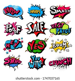 vector illustration of retro pop art comic style chat or speech bubble sound effect and expression