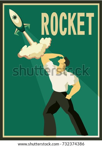 vector illustration retro poster concept man and space high technology science and education