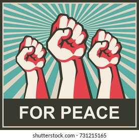 vector illustration retro poster human hands clenched into fist symbol of protest revolt revolutions