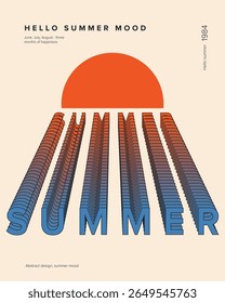 Vector illustration. Retro poster, summer, hello summer mood, retro style. Vertical poster, banner, postcard, background, cover.
