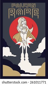 Vector illustration of a retro poster template, cute girl in a superhero costume