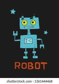 Vector illustration of retro robot in flat style. Children's bright print