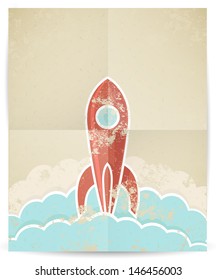 Vector illustration of retro rocket with grunge texture, eps10 