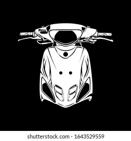 Vector illustration of Retro Scooter motorcycle silhouette on Black background. Can be used for printed on motorcycle club t-shirt, background, banner, posters, web, etc