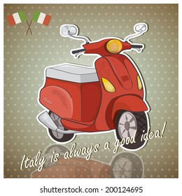 Vector illustration of a retro scooter on a polka dots gradient background 