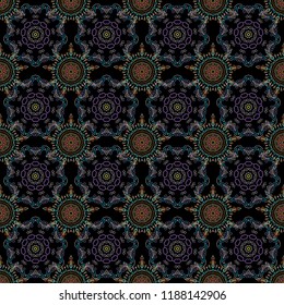 Vector illustration. Retro seamless pattern antique style acanthus. Brown, green and blue vintage baroque ornament. Decorative design element filigree calligraphy.