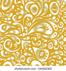 Vector illustration. Retro seamless pattern antique style acanthus. Neutral, yellow and white vintage baroque ornament. Decorative design element filigree calligraphy.