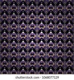 Vector illustration. Retro seamless wallpaper pattern. Vintage white, black and violet backgrounds with geometric and simple floral elements.