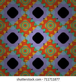 Vector illustration. Retro seamless wallpaper pattern. Vintage black, violet and orange backgrounds with geometric and simple floral elements.