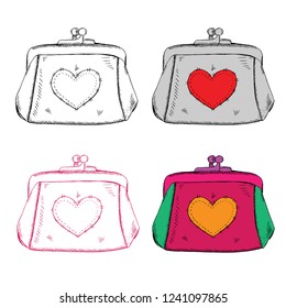 Vector illustration retro sketch Wallet set