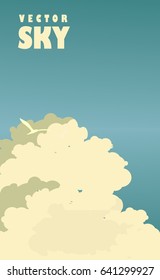 Vector illustration of a retro sky background with beautiful big clouds