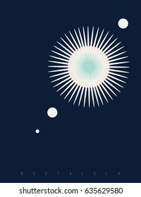 Vector illustration of retro space - sun and planets at night sky in retro nostalgia style on blue abstract background