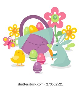 A vector illustration of a retro spring easter scene. 