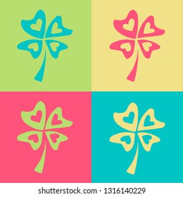 Vector Illustration of Retro and St. Patrick's Four Leaf Clover. A Cute Graphic Design Pattern for Template, Shirt, Layout, Products, Background and More. 