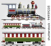 Vector illustration of Retro steam train with coach
