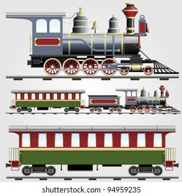 Vector illustration of Retro steam train with coach