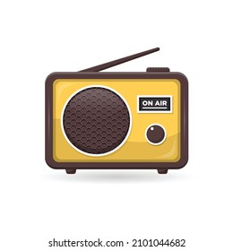 vector illustration of retro style brown and yellow radio on white background