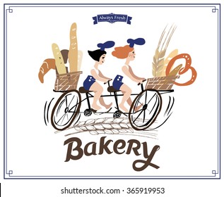 Vector illustration in retro style with cute characters and calligraphy logo