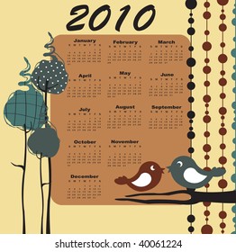 Vector Illustration of retro style design Calendar for 2010