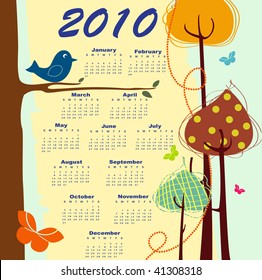 Vector Illustration of retro style design Calendar for 2010