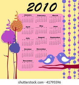 Vector Illustration of retro style design Calendar for 2010