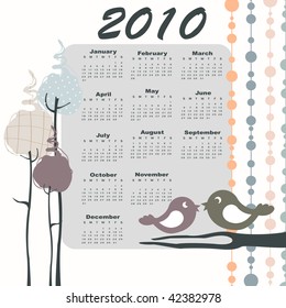 Vector Illustration of retro style design Calendar for 2010
