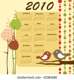 Vector Illustration of retro style design Calendar for 2010