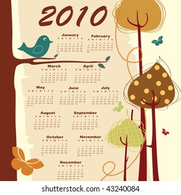 Vector Illustration of retro style design Calendar for 2010