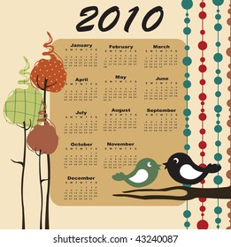 Vector Illustration of retro style design Calendar for 2010