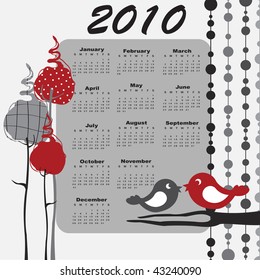 Vector Illustration of retro style design Calendar for 2010