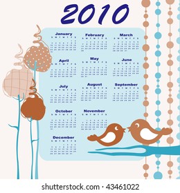 Vector Illustration of retro style design Calendar for 2010