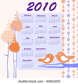Vector Illustration of retro style design Calendar for 2010