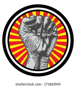 Vector illustration in retro style of  fist held high 
