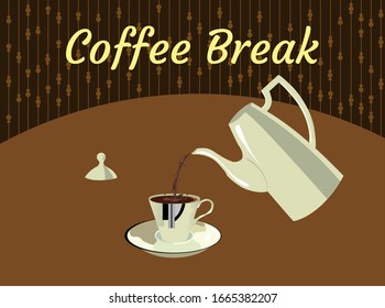 Vektorillustration Illustration Retro-Stil. Eine Kaffeepause machen. Tasse Kaffee und Kaffeemaschine.