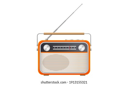 vector illustration of retro style orange radio on white background