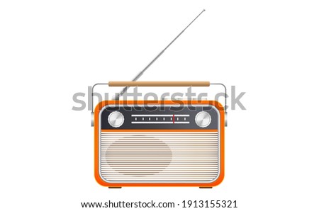 vector illustration of retro style orange radio on white background