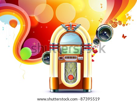 Vector illustration in retro style of party abstract  background with detailed classic juke box.
