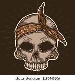 Vector illustration in retro style. Skull in a bandage, in Sepia tones