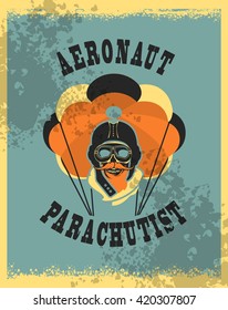 Vector illustration in retro style skull dead parachutist in helmet pilot 