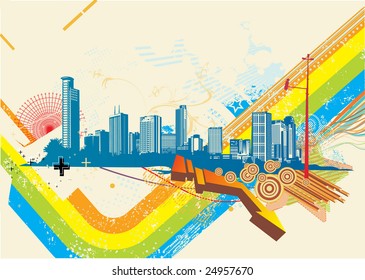 Vector illustration of retro style summer urban background