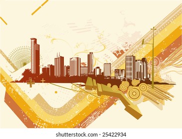 Vector illustration of retro style summer urban background