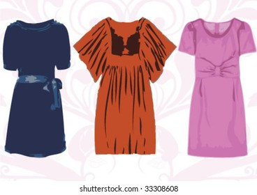 Vector illustration of retro style sundresses.