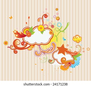 Vector illustration of retro styled design background made of floral and ornamental elements.